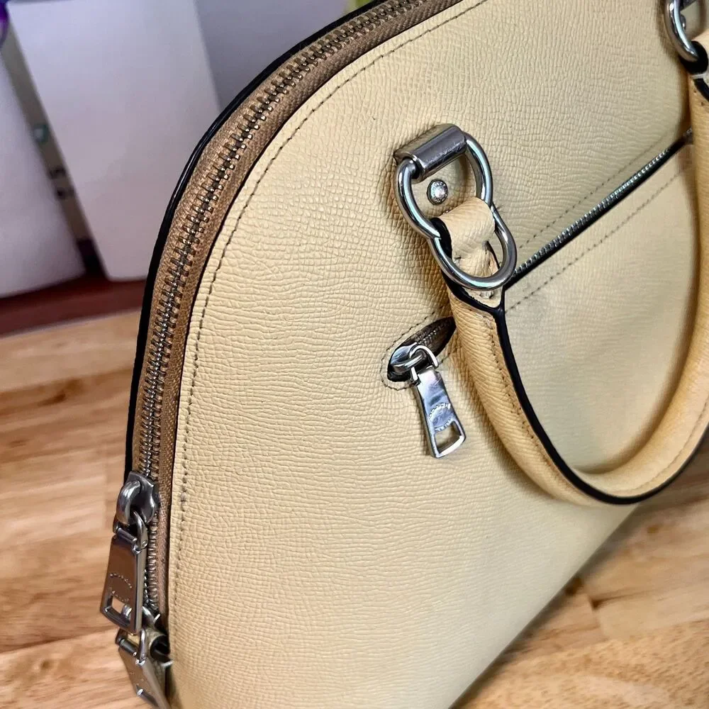 Coach Katy Satchel 2553 Vanilla Butter Yellow | Crossgrain Leather Bag - Picture 4 of 13